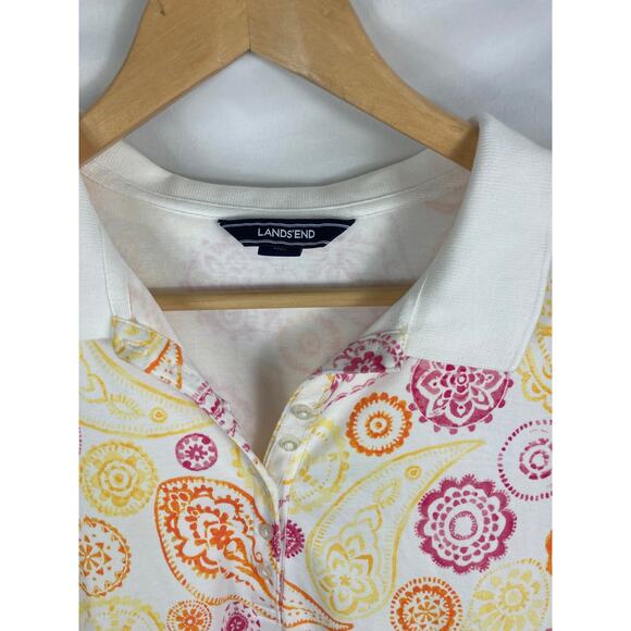 Lands End Womans Short Sleeve Paisley Pattern Polo Shirt Size Large - Picture 2 of 3